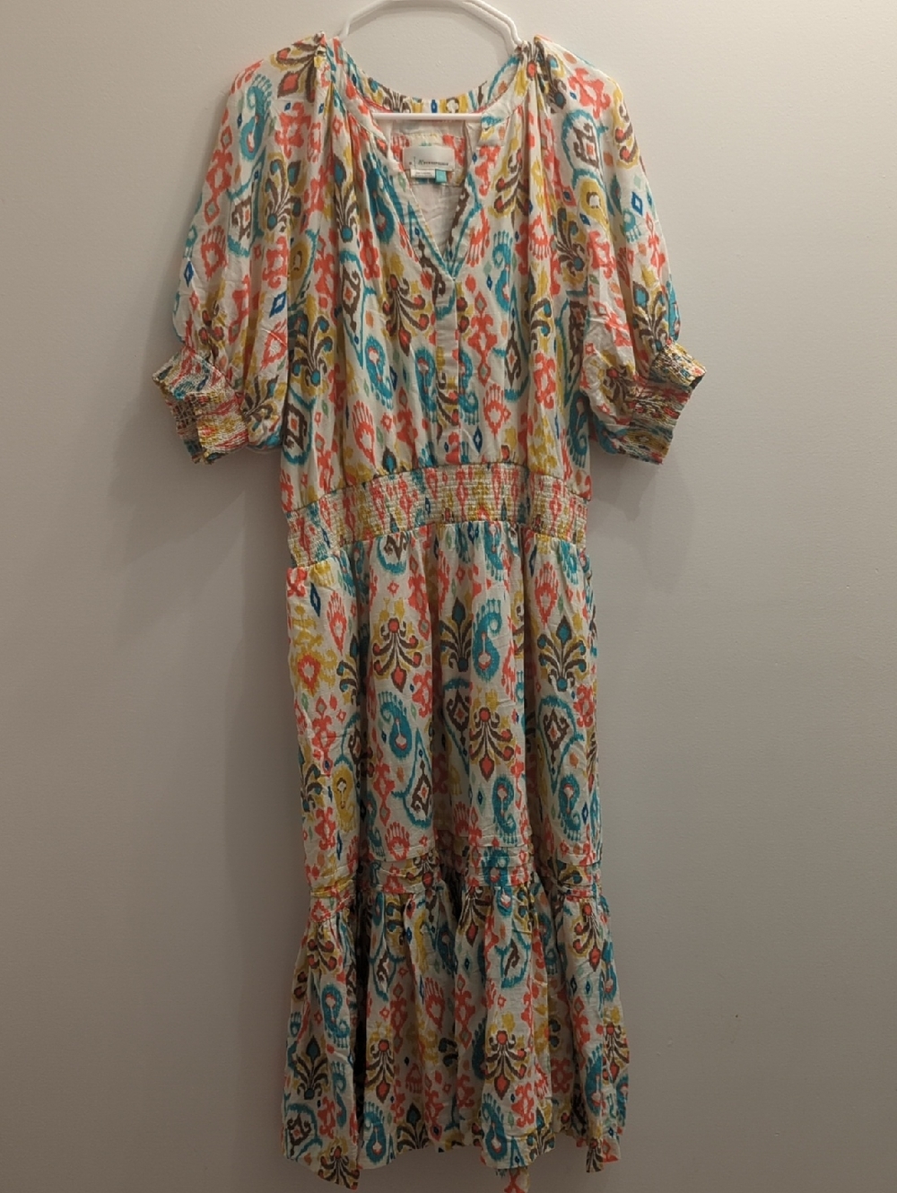 Anthropologie Multicolor Ikat Dress with Smocked Waist